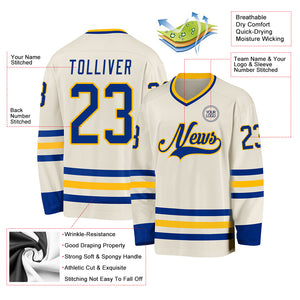 Custom Cream Royal-Gold Hockey Jersey