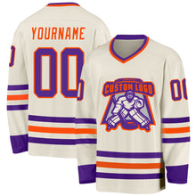 Load image into Gallery viewer, Custom Cream Purple-Orange Hockey Jersey
