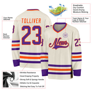 Custom Cream Purple-Orange Hockey Jersey