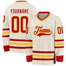 Load image into Gallery viewer, Custom Cream Red-Gold Hockey Jersey
