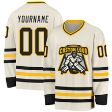 Load image into Gallery viewer, Custom Cream Black-Gold Hockey Jersey
