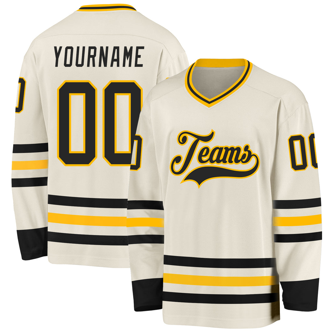 Custom Cream Black-Gold Hockey Jersey