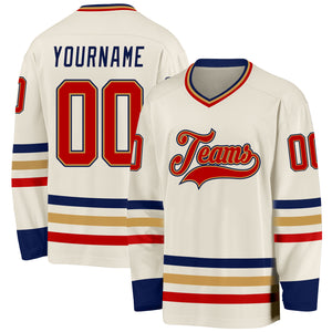 Custom Cream Red Old Gold-Navy Hockey Jersey