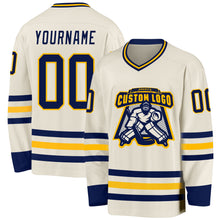 Load image into Gallery viewer, Custom Cream Navy-Gold Hockey Jersey
