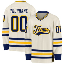 Load image into Gallery viewer, Custom Cream Navy-Gold Hockey Jersey
