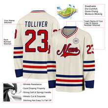 Load image into Gallery viewer, Custom Cream Red Navy-White Hockey Jersey
