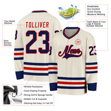 Load image into Gallery viewer, Custom Cream Navy-Red Hockey Jersey
