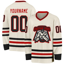 Load image into Gallery viewer, Custom Cream Black-Red Hockey Jersey
