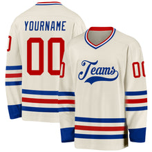 Load image into Gallery viewer, Custom Cream Red Royal-White Hockey Jersey
