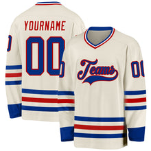 Load image into Gallery viewer, Custom Cream Royal Red-White Hockey Jersey
