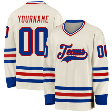 Custom Cream Royal Red-White Hockey Jersey