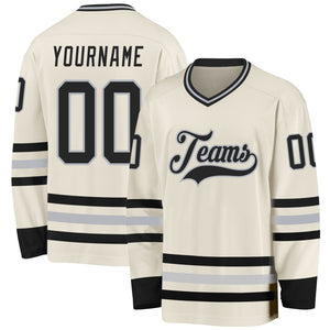 Custom Cream Black-Gray Hockey Jersey