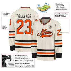 Custom Cream Orange-Black Hockey Jersey