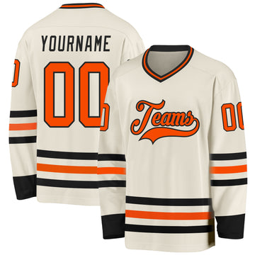 Custom Cream Orange-Black Hockey Jersey