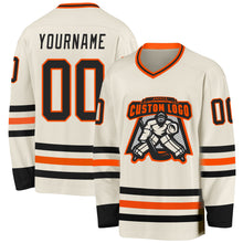 Load image into Gallery viewer, Custom Cream Black-Orange Hockey Jersey
