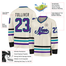 Load image into Gallery viewer, Custom Cream Purple Black-Teal Hockey Jersey
