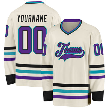 Custom Cream Purple Black-Teal Hockey Jersey