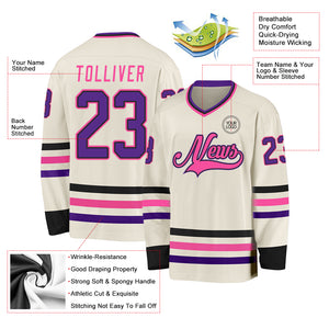 Custom Cream Purple Black-Pink Hockey Jersey