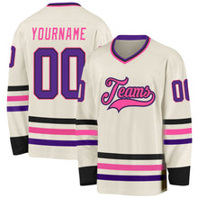 Load image into Gallery viewer, Custom Cream Purple Black-Pink Hockey Jersey
