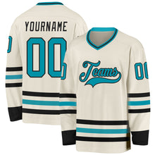 Load image into Gallery viewer, Custom Cream Teal-Black Hockey Jersey
