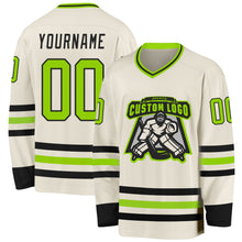 Load image into Gallery viewer, Custom Cream Neon Green-Black Hockey Jersey
