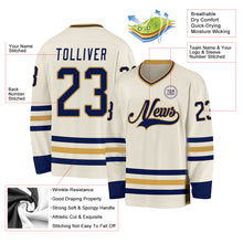 Load image into Gallery viewer, Custom Cream Navy-Old Gold Hockey Jersey
