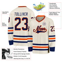 Load image into Gallery viewer, Custom Cream Navy-Orange Hockey Jersey
