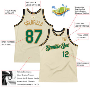 Custom Cream Kelly Green Old Gold-Black Authentic Throwback Basketball Jersey