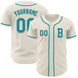 Custom Cream Teal-Gray Authentic Baseball Jersey