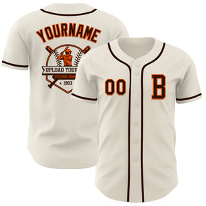 Custom Cream Brown-Orange Authentic Baseball Jersey