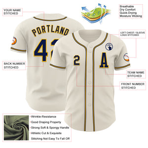 Custom Cream Navy-Gold Authentic Baseball Jersey