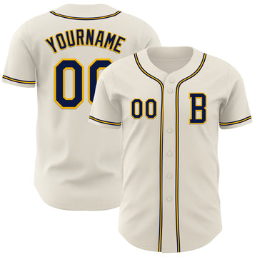 Custom Cream Navy-Gold Authentic Baseball Jersey