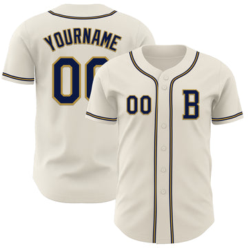 Custom Cream Navy-Old Gold Authentic Baseball Jersey