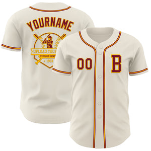 Custom Cream Crimson-Gold Authentic Baseball Jersey