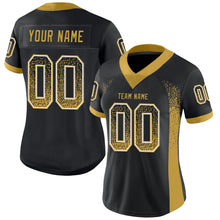 Load image into Gallery viewer, Custom Black Old Gold-White Mesh Drift Fashion Football Jersey
