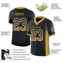 Load image into Gallery viewer, Custom Black Old Gold-White Mesh Drift Fashion Football Jersey
