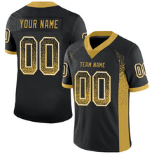 Load image into Gallery viewer, Custom Black Old Gold-White Mesh Drift Fashion Football Jersey
