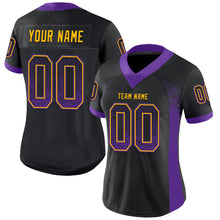 Load image into Gallery viewer, Custom Black Purple-Gold Mesh Drift Fashion Football Jersey
