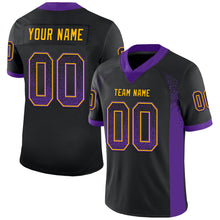 Load image into Gallery viewer, Custom Black Purple-Gold Mesh Drift Fashion Football Jersey
