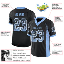 Load image into Gallery viewer, Custom Black Light Blue-White Mesh Drift Fashion Football Jersey
