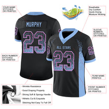 Load image into Gallery viewer, Custom Black Light Blue-Pink Mesh Drift Fashion Football Jersey
