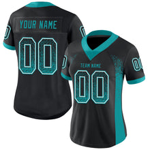 Load image into Gallery viewer, Custom Black Teal-White Mesh Drift Fashion Football Jersey
