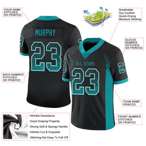 Custom Black Teal-White Mesh Drift Fashion Football Jersey