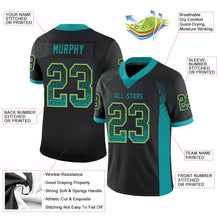 Load image into Gallery viewer, Custom Black Teal-Yellow Mesh Drift Fashion Football Jersey
