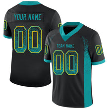 Load image into Gallery viewer, Custom Black Teal-Yellow Mesh Drift Fashion Football Jersey
