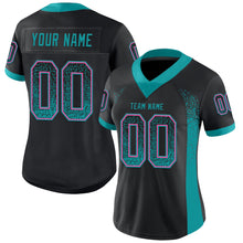 Load image into Gallery viewer, Custom Black Teal-Pink Mesh Drift Fashion Football Jersey
