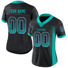 Load image into Gallery viewer, Custom Black Aqua-Pink Mesh Drift Fashion Football Jersey
