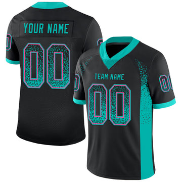 Custom Black Aqua-Pink Mesh Drift Fashion Football Jersey