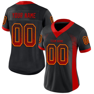 Custom Black Red-Gold Mesh Drift Fashion Football Jersey