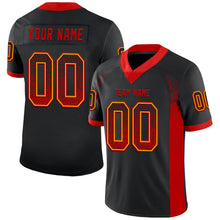 Load image into Gallery viewer, Custom Black Red-Gold Mesh Drift Fashion Football Jersey
